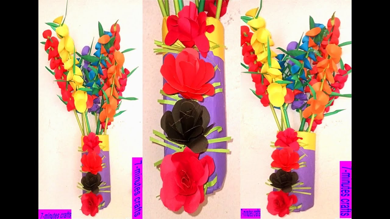 Beautiful Paper Flower Vase । কাগজের তৈরী ফুলদানী। Diy Paper Flower Vase । Kagojer fuldani