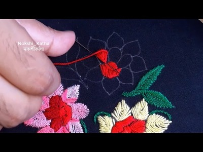 Hand Embroidery Beautiful Flower Garden Embroidery Tutorial,Easy Flower Hand Embroidery,হাতের সেলাই