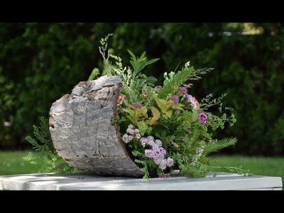 Stroik na cmentarz z sezonowych kwiatów i roślin || Żywa kompozycja nagrobna na korze