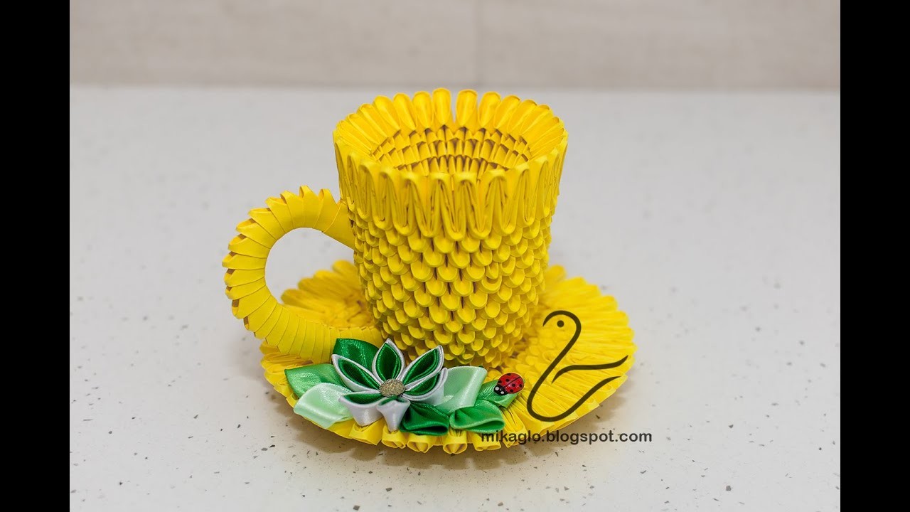 3d origami tea cup. Filiżanka origami 3d
