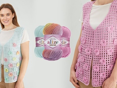 Alize Cotton Gold Batik ile Bahar Yelekleri • Spring Vests • Весенний Жилет