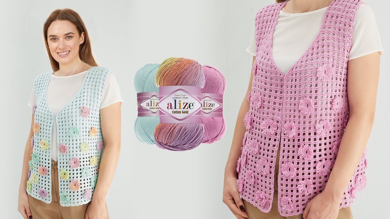 Alize Cotton Gold Batik ile Bahar Yelekleri • Spring Vests • Весенний Жилет