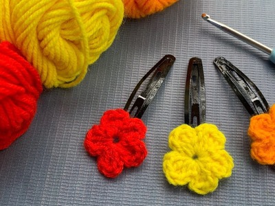 How to make easy crochet flower clips.কুশিকাঁটা দিয়ে ক্লিপ তৈরি.crochet flower for beginners