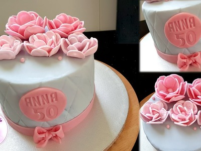 Kobiecy tort z kwiatami na 50-te urodziny! Róż i szarość. Jak zrobić pikowanie? | Cake with flowers