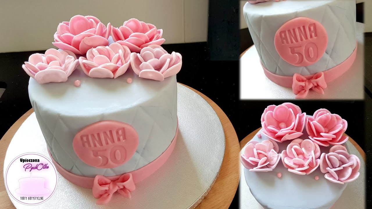 Kobiecy tort z kwiatami na 50-te urodziny! Róż i szarość. Jak zrobić pikowanie? | Cake with flowers