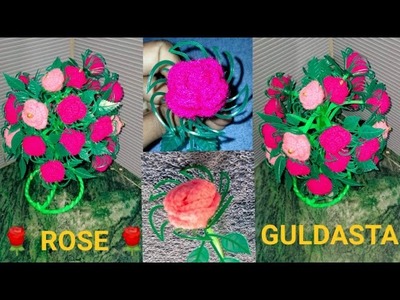 #New Design Guldasta.????(गुलाब का फुल)WOOLLEN ROSE FLOWER GULDASTA BANANA SIKHE  बिल्कुल आसन तरीका से