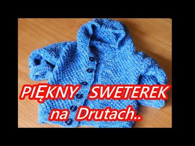 Robótki na drutach dla dziecka niemowlaka.???????? niebieski sweterek ze stójką.rozpinany.nr.67 do 68,69