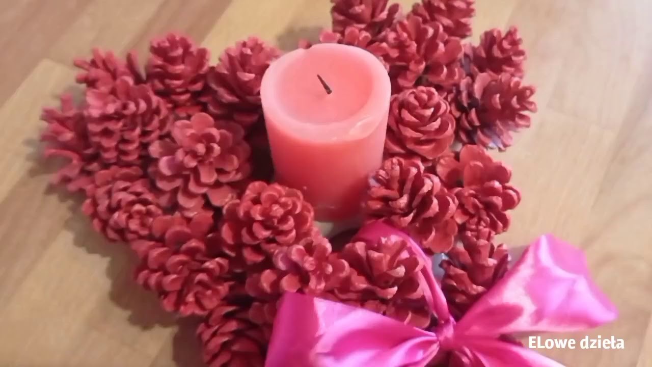 Serce z szyszek Szyszki rękodzieło Walentynki handmade DIY heart made of pine cones Valentine idea
