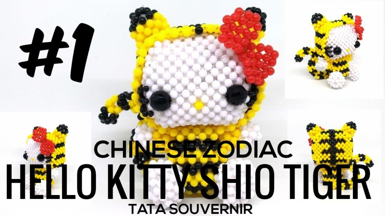 Tutorial: DIY How to Bead Hello Kitty Tiger Part 1. Hello Kitty de Miçangas. Kerajinan Manik Manik