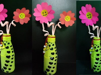 How to make paper flower | flower vase | bottle decor idea | decorative piece | ফুলদানী
