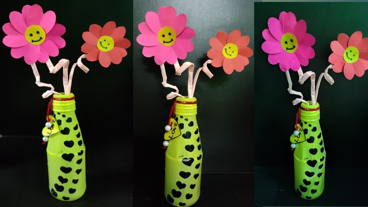 How to make paper flower | flower vase | bottle decor idea | decorative piece | ফুলদানী