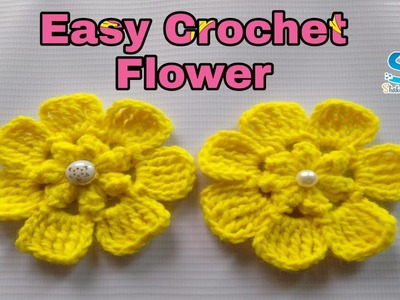 Easy Crochet Flower. Easy crochet flower tutorial for beginners. কুশিকাটার ফুল।