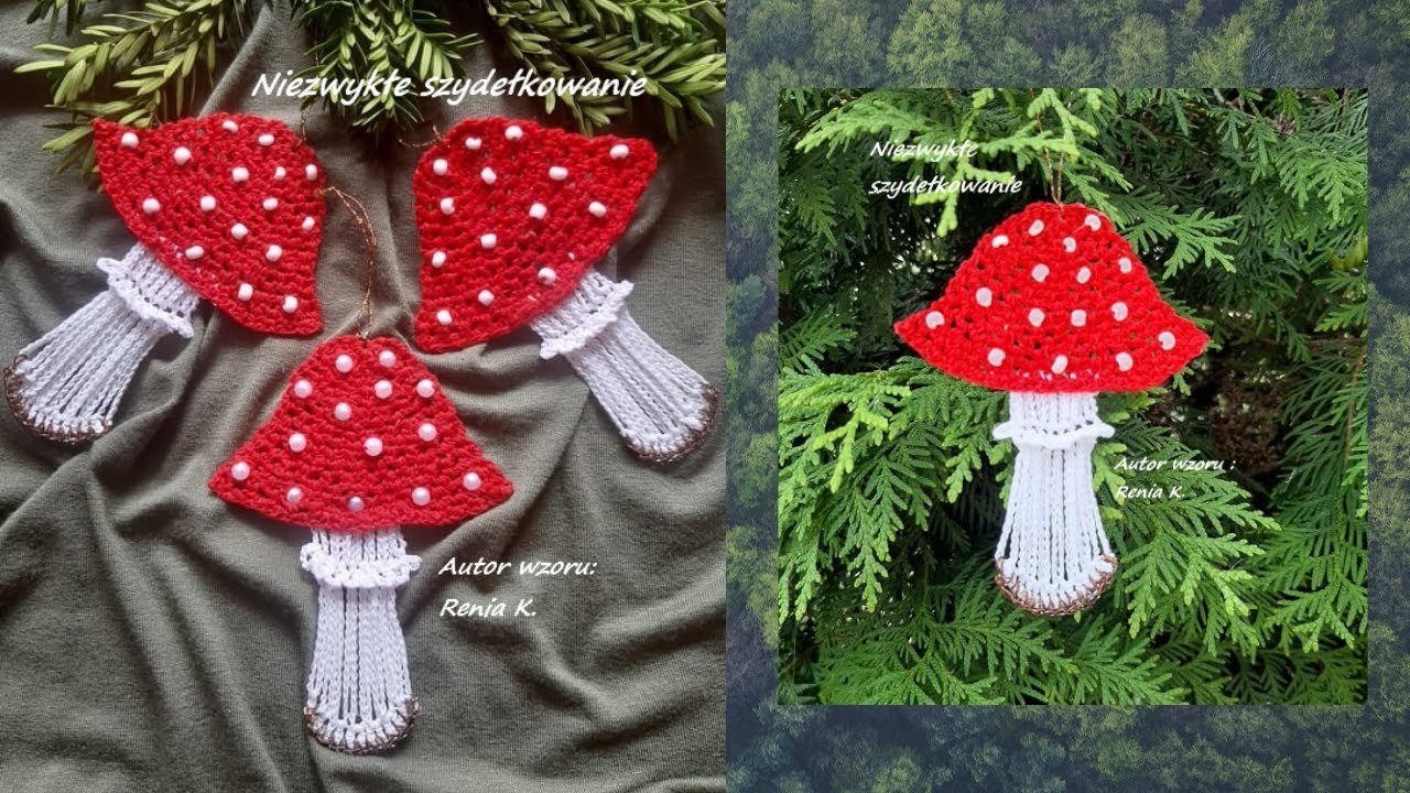 Muchomorek szydełko, płaski. Autor wzoru. Author Renia K .Flybane crochet tutorial.