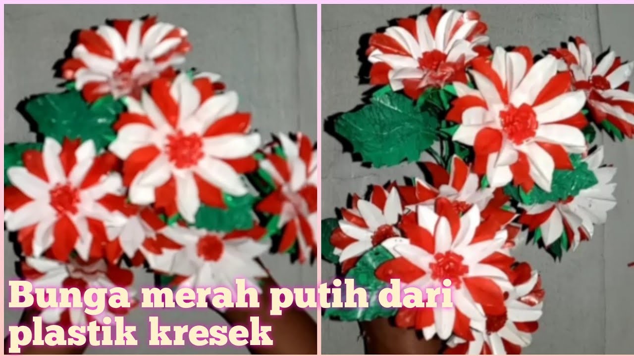 Bunga merah putih dari plastik kresek. 