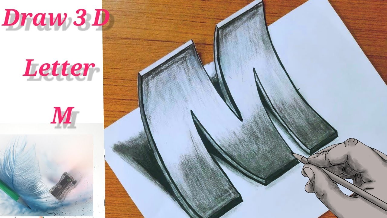How to Draw 3D Letter M II Drawing with pencil II Awesome Trick Art II Very Easy 3 D Drawing