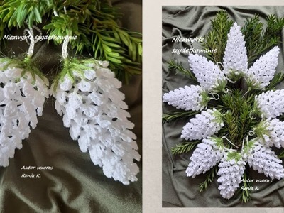 Szyszka szydełko 9 cm .Author pattern RENIA K. Pine cone crochet. Crochet Cristmas ornaments