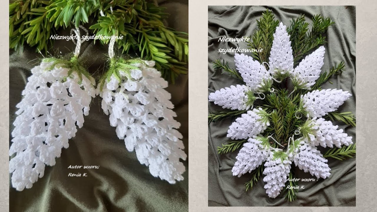 Szyszka szydełko 9 cm .Author pattern RENIA K. Pine cone crochet. Crochet Cristmas ornaments