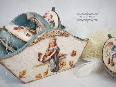 Decoupage # basket decorated in vintage style  #itdcollection  #pentart         # DIY tutorial. 