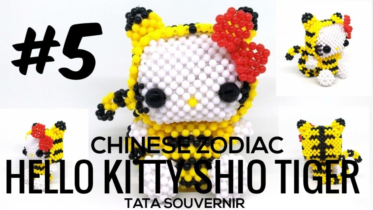 Tutorial: DIY How to Bead Hello Kitty Tiger Part 5. Hello Kitty de Miçangas. Kerajinan Manik