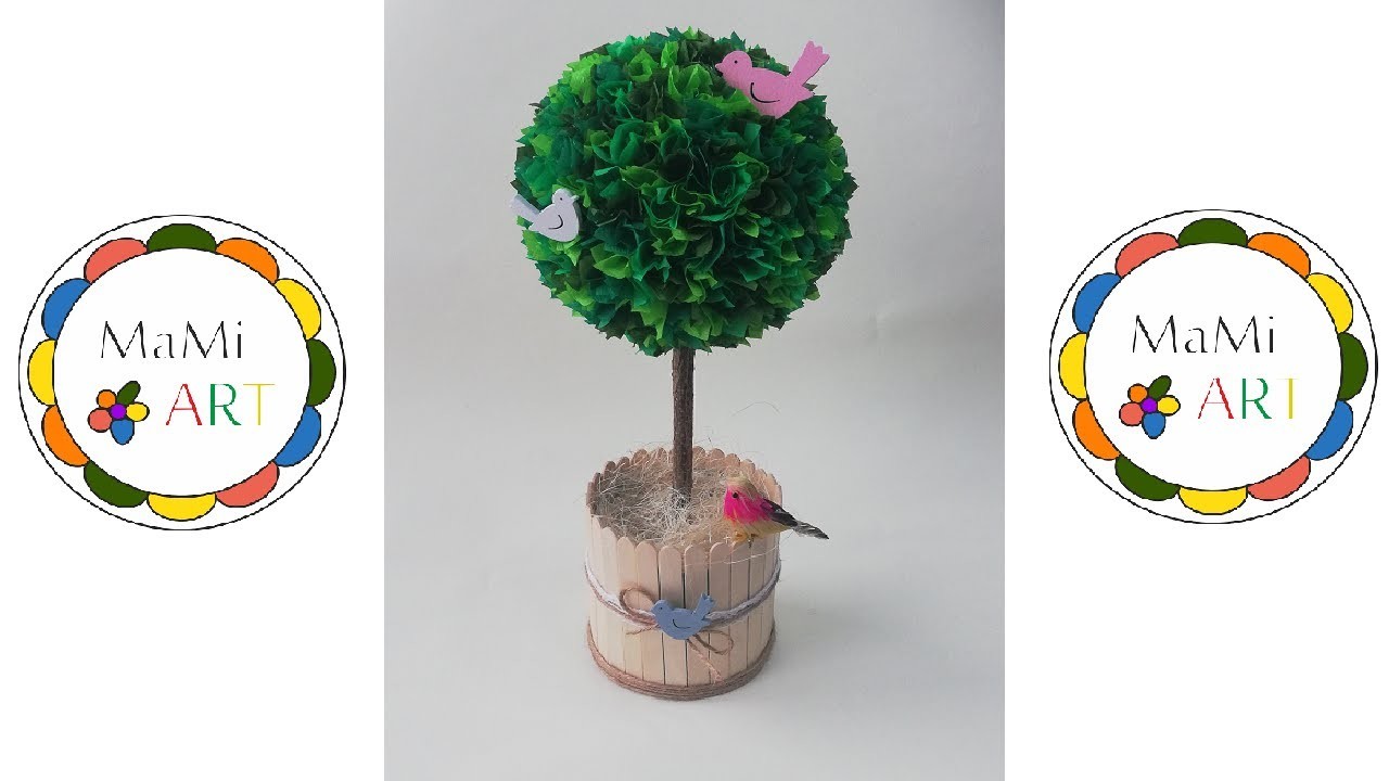 Wiosenne drzewko wykonane z bibuły | WIOSENNNA DEKORACJA