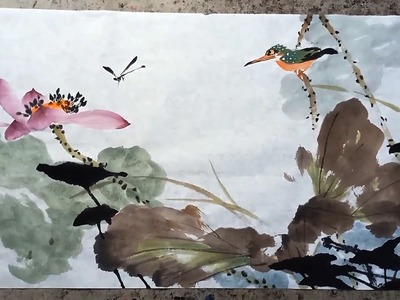 Chinese Ink Painting : Bird and Lotus Flower