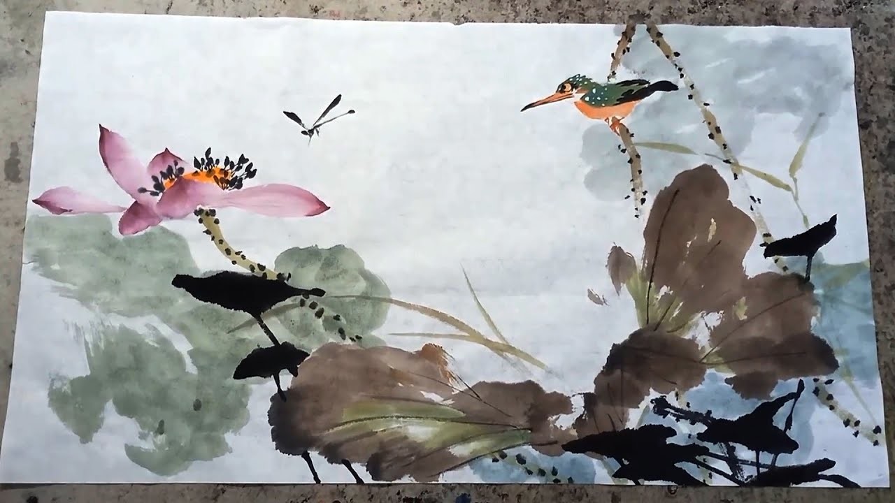 Chinese Ink Painting : Bird and Lotus Flower