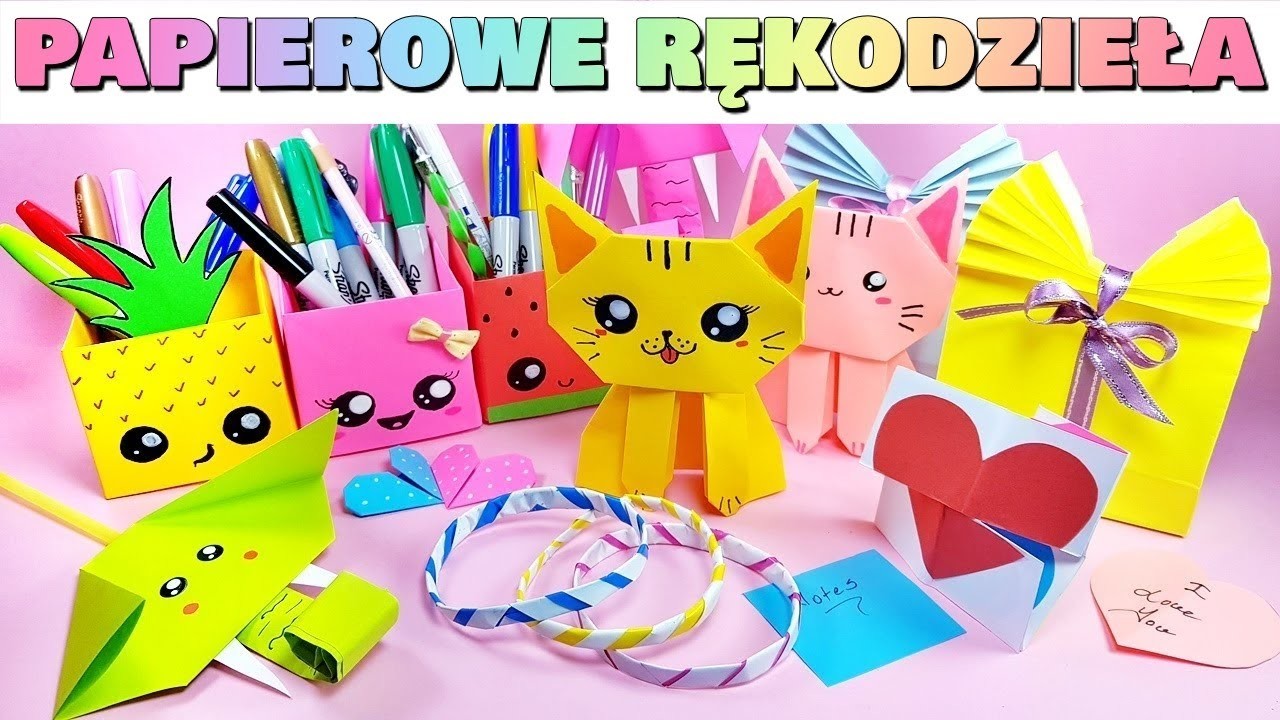 9 COOL PAPIEROWYCH RĘKODZIEŁ - Kawaii przybornik, kot, niekończąca się kartka, bransoletka i więcej