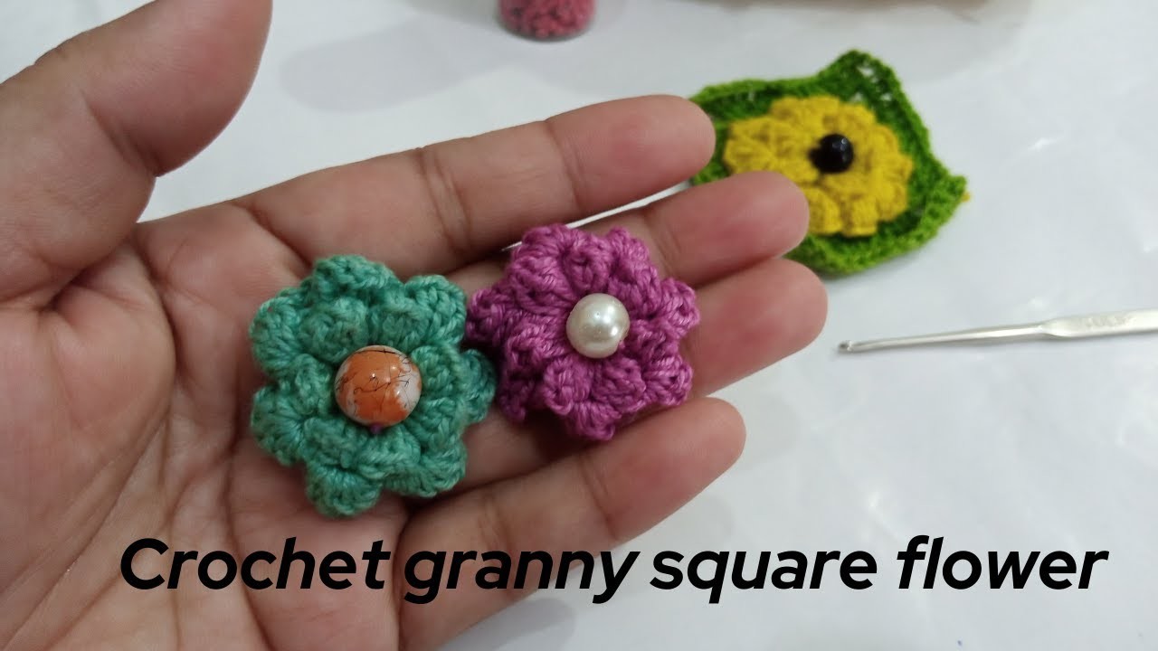 Crochet popcorn flowers, Crochet granny square flower.