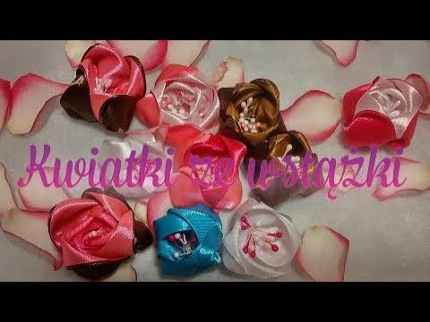 Dwukolorowe kwiatki ze wstążki 38mm a'la tulipany.Ribbon flowers.Ленточные цветы