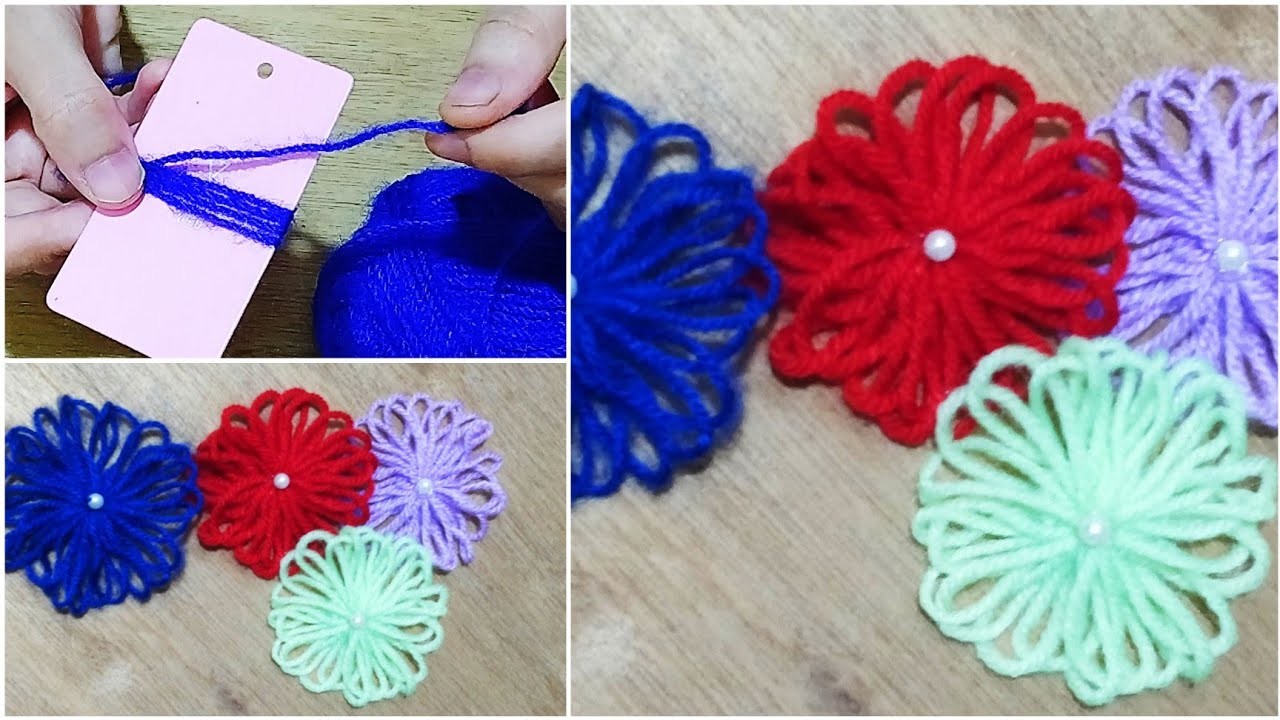 How to make woolen flower on simple way.easy woolen flower making idea.উলের তৈরি ফুল সহজ পদ্ধতিতে