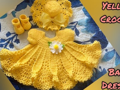 Most Beautiful Crochet Yellow dress, क्रोशिया फ्रॉक,How to Crochet, Crochet Baby Dress Tutorial