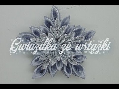 Śnieżynka, gwiazdka 3d ze wstążki kanzashi. Snowflake, star with ribbon.снежинка звезда с лентой