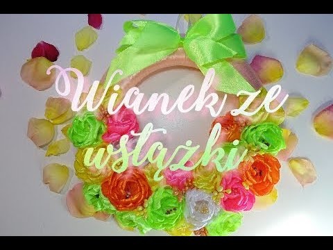 Wianek z kwiatów ze wstążki. Flower wreath made of ribbon. Цветочный венок из ленты