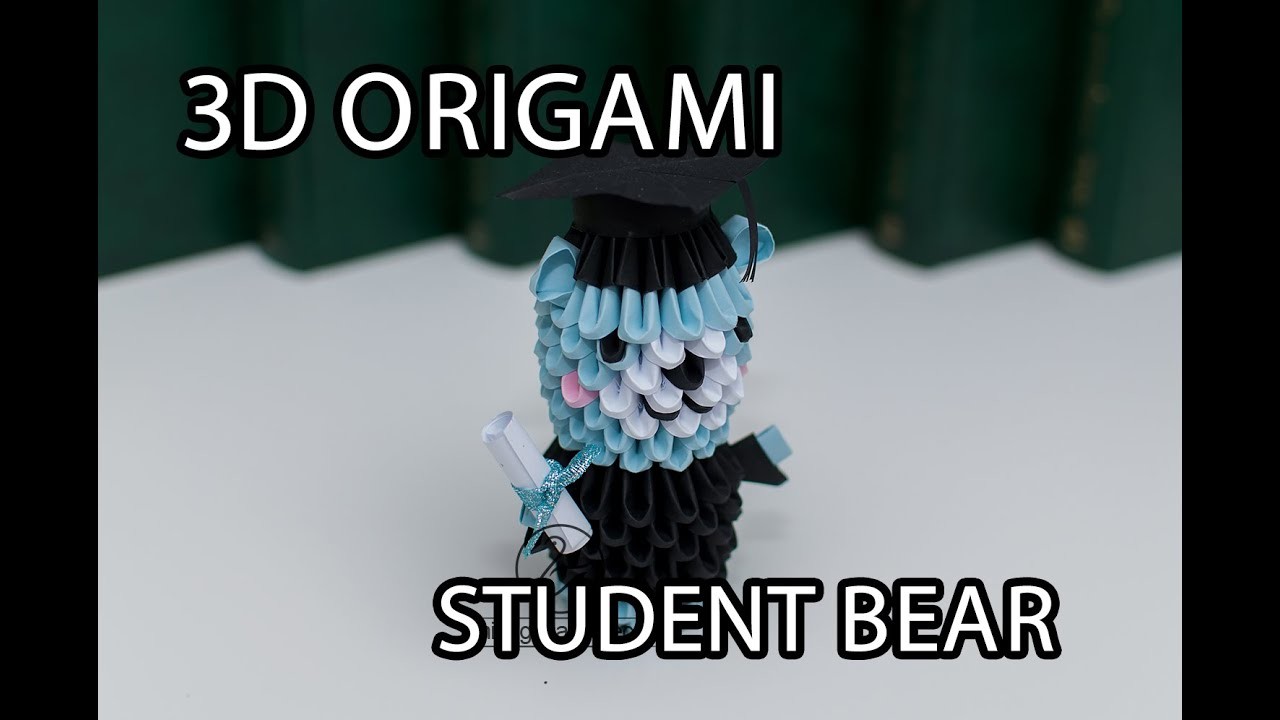 3d origami student bear tutorial. Miś student origami 3d kurs krok po kroku