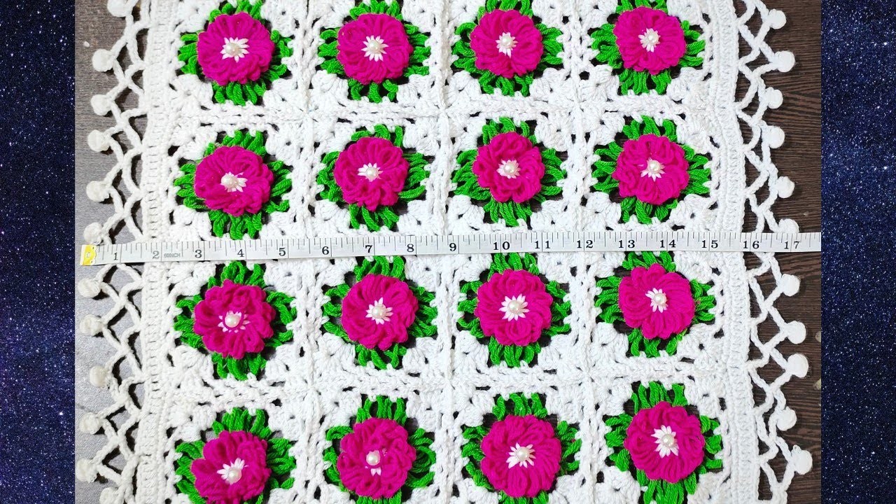 Easy Crochet Thalposh Design | Crosia थालपोस. टेबल कवर | Woolen Flower Square Tablecloth