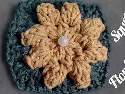 #crochet  - Square com Flor Puff
