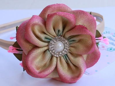 Tiara com Flor de gorgurão - flor fácil - easy flower - корсажная лента - handmade flowers - リボンフラワー