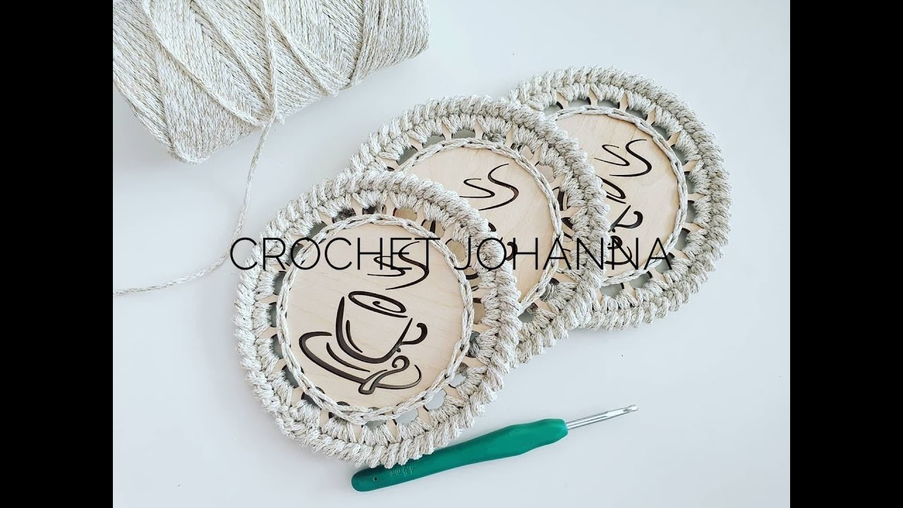 Podkładka pod kubek ze sklejki i sznurka - crochet wooden coasters for tea