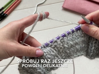 Trzy oczka prawe skrzyżowane na jedno oczko lewe - w stronę lewą (3P.1L w lewo)