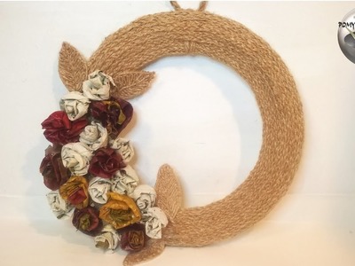 Jak zrobić pleciony wieniec ze sznurka dekorowany różami z liści - Pomysły plastyczne DiY