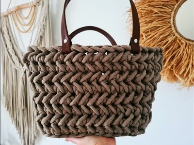 Torba koszyk ścieg jodełkowy. Crochet herringbone stitch shopper bag.