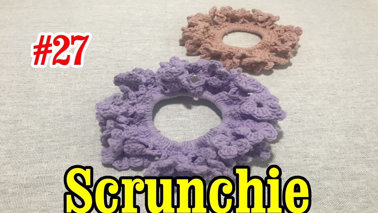 Scrunchie na szydełku, crochet, Szydełkowa dekoracja do włosów, tutorial#27