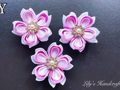 DIY grosgrain ribbon flower Easy making.手作髮飾.Mk.Flor de fita