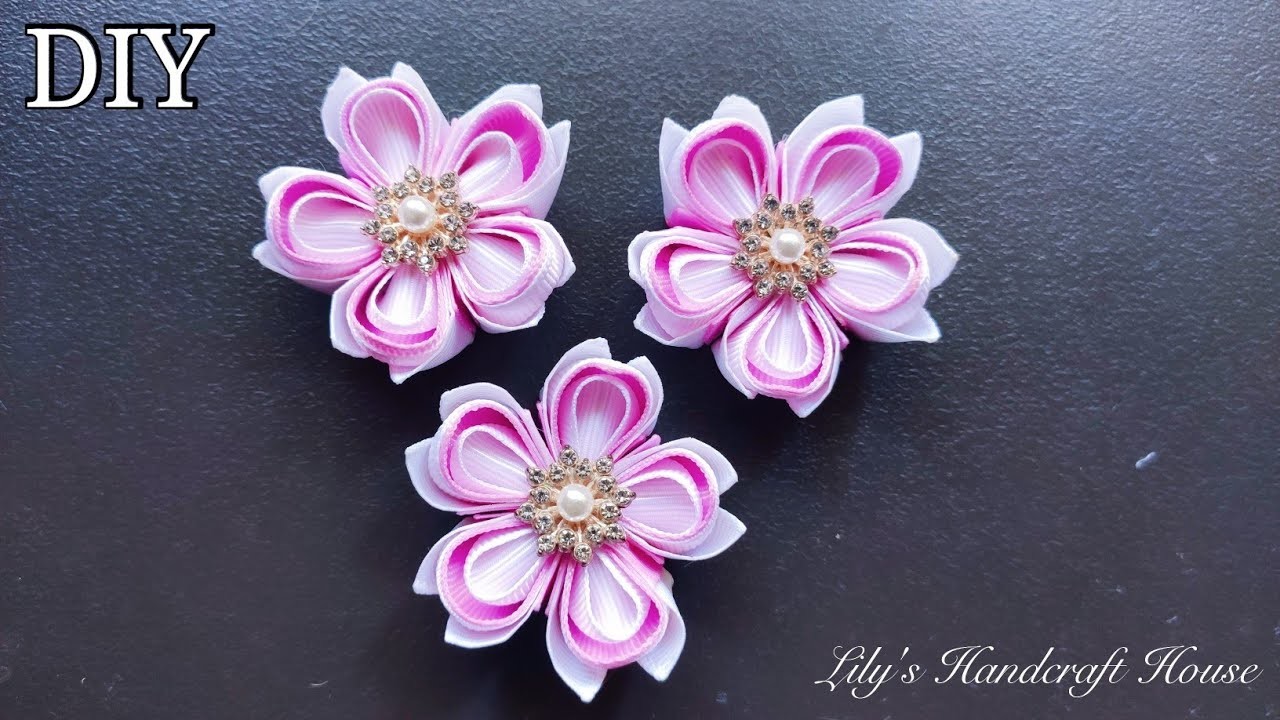 DIY grosgrain ribbon flower Easy making.手作髮飾.Mk.Flor de fita