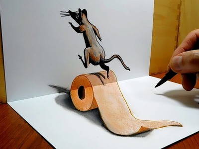 3D Trick Art On Paper, Mouse runs on toilet paper roll
