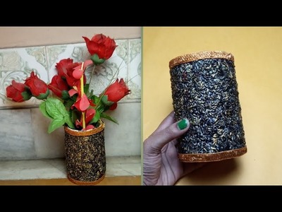 News paper craft idea. waste material craft idea.how to make news paper flower vase. কাগজের ফুলদানি