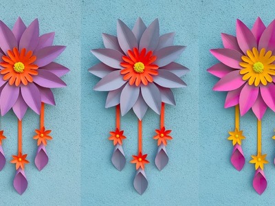 কাগজের ফুল তৈরি | Unique paper flower wallhanging craft idea | kagojer wallmate | wall decor ideas