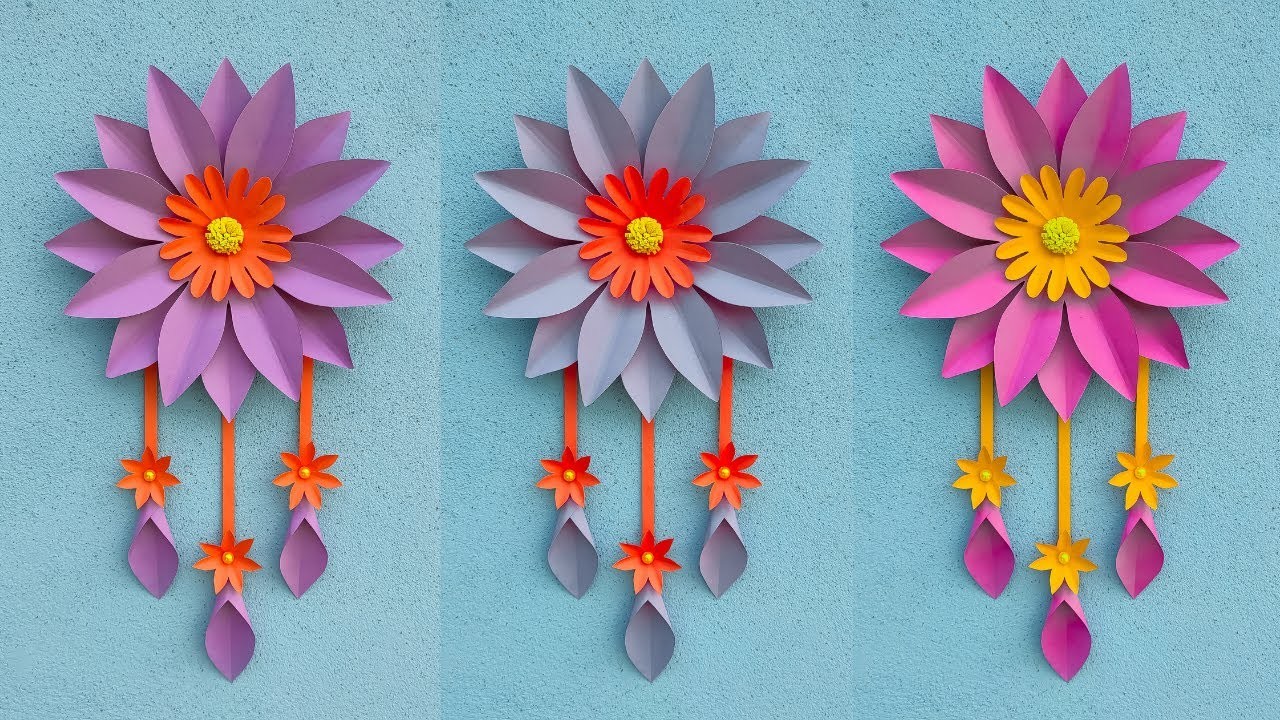 কাগজের ফুল তৈরি | Unique paper flower wallhanging craft idea | kagojer wallmate | wall decor ideas