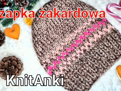 Czapka żakardowa na drutach #KnitAnki #żakard #czapka #czapkanadrutach #knittinghat #knitting