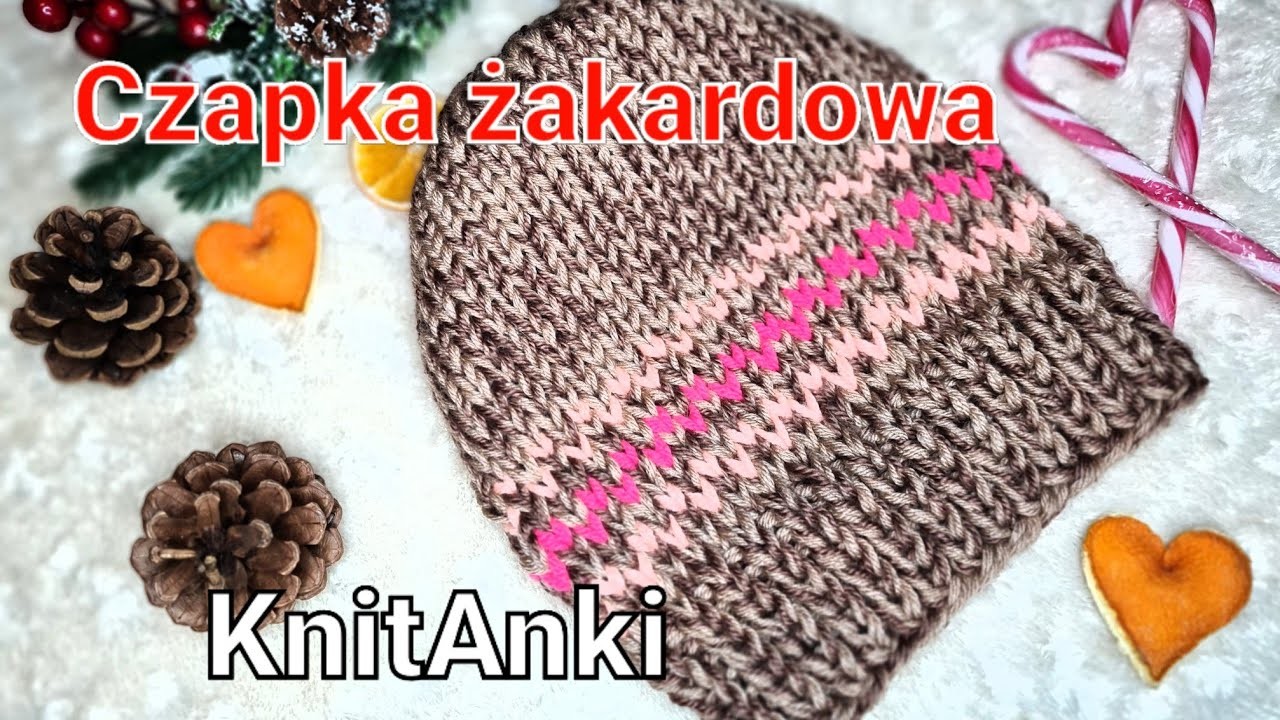 Czapka żakardowa na drutach #KnitAnki #żakard #czapka #czapkanadrutach #knittinghat #knitting